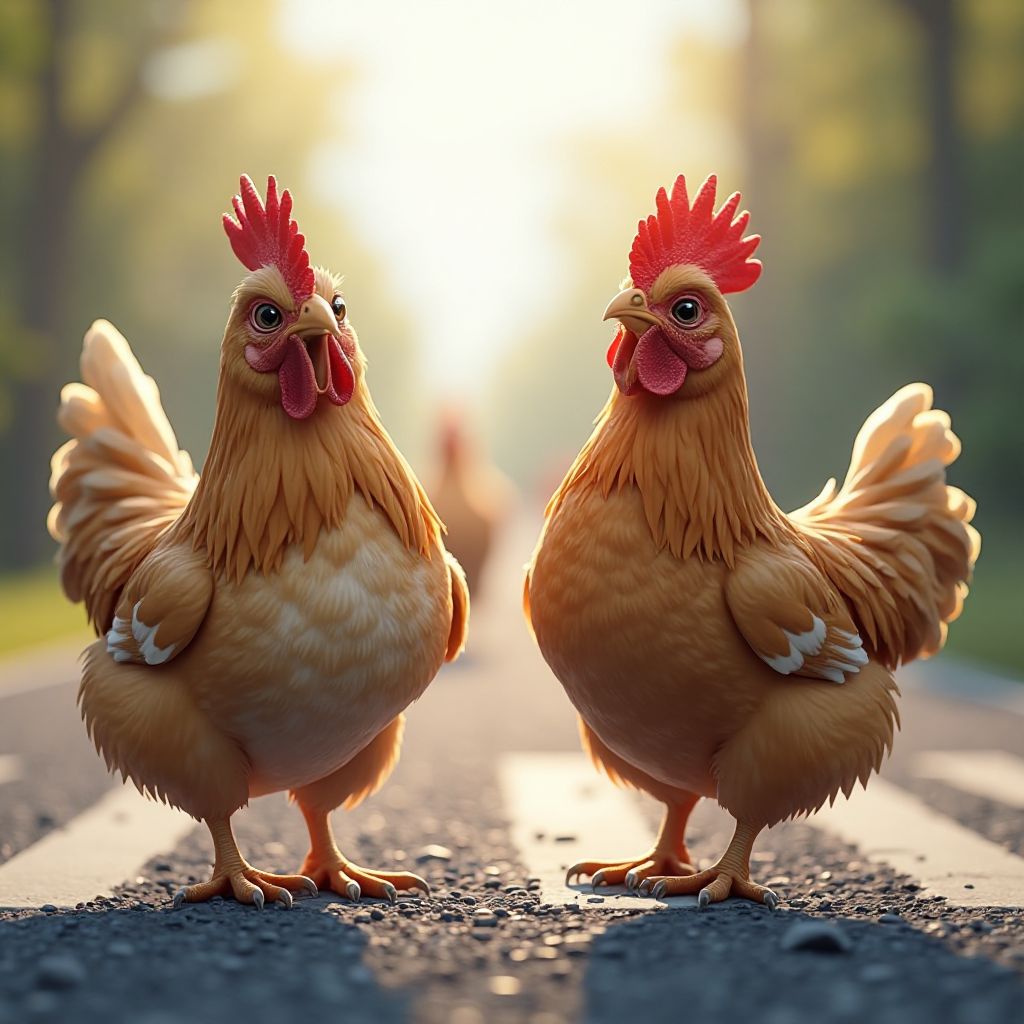 Scandinavian chickens crossing the road